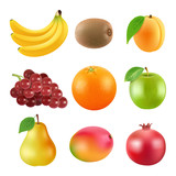 Different illustrations of fruits. Realistic vector pictures isolate on white