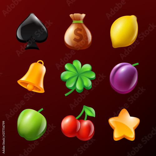 Symbols of slot machine. Set of vector realistic pictures