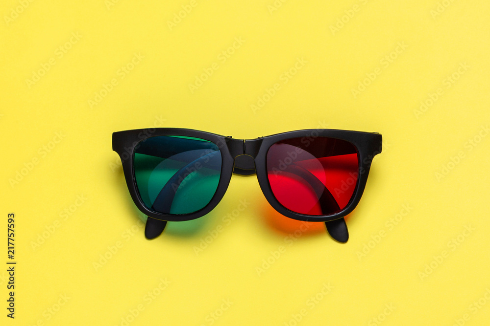 stereo glasses on yellow background stereo glasses on yellow background