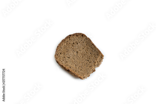 Crust of rye bread on white background