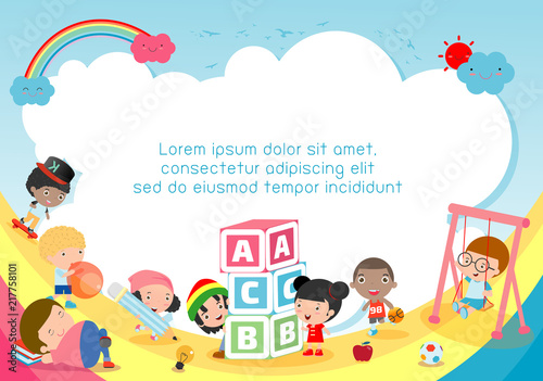 back to school, kids school, education concept, Kids go to school, Template for advertising brochure, your text,Kids and frame,child and frame,Vector Illustration, cartoon happy children.Illustration