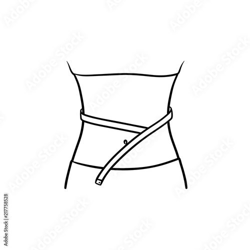 Waist with measuring tape hand drawn outline doodle icon. Diet and workout, weight loss and slim concept. Vector sketch illustration for print, web, mobile and infographics on white background.