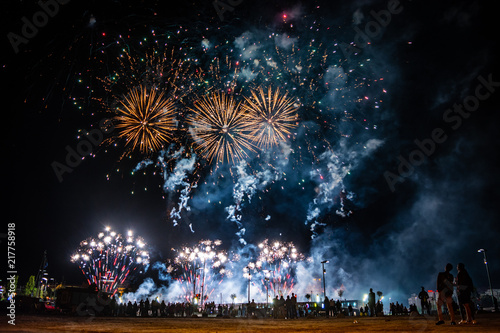 SZCZECIN, POLAND - AUGUST 2018: Fireworks festival during Pyromagic 2018 (International Pyrotechnic Show) in Szczecin, Poland

