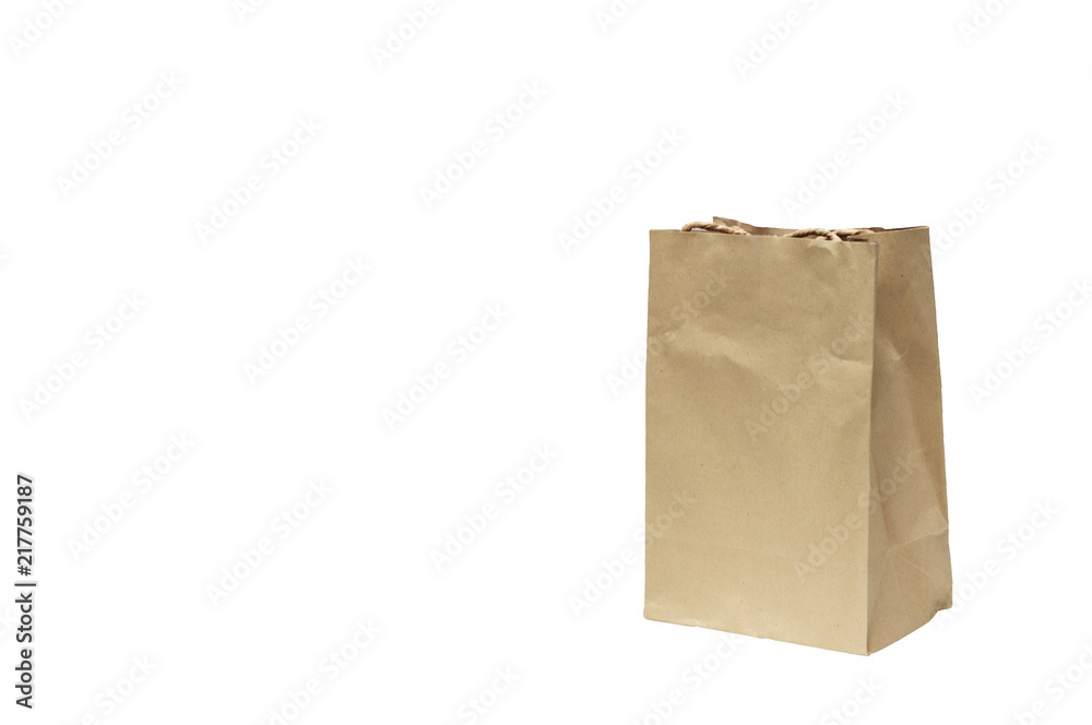 Reuse brown paper bag isolated on white background with copy space Reuse brown paper bag isolated on white background with copy space