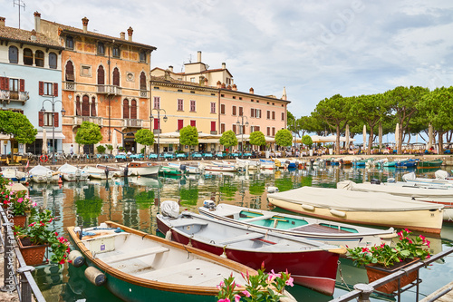 Harbor with colorful boats in the city of 