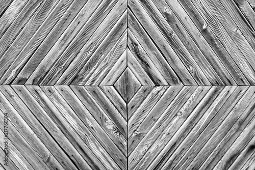 A diamond-shaped pattern of the old wooden boards,black and wite background