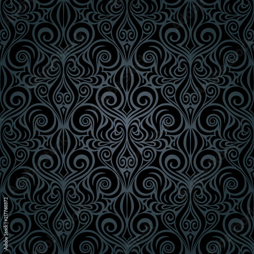Black ornate Floral decorative vintage Background trendy fashion wallpaper repeatable design