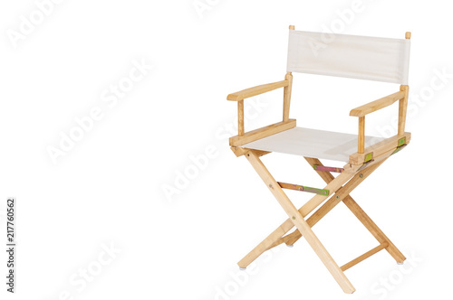 Clipping path, single wooden and white seat director chair isolated on white background.