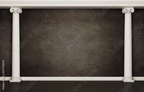 Fototapeta Naklejka Na Ścianę i Meble -  Dark wall with classic columns. 3D rendering