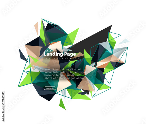 Triangular design abstract background, landing page. Low poly style colorful triangles on white