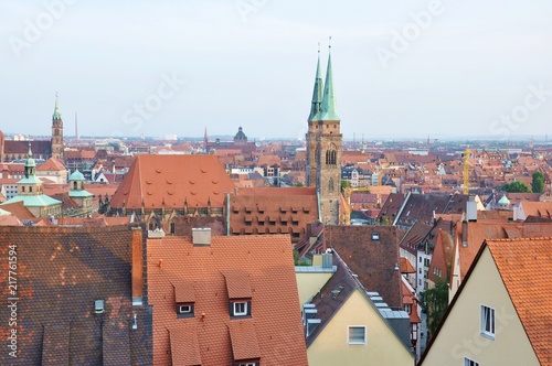 Scenic cityscape of Nuremberg, view from the top, beautiful traditional old roofs architecture