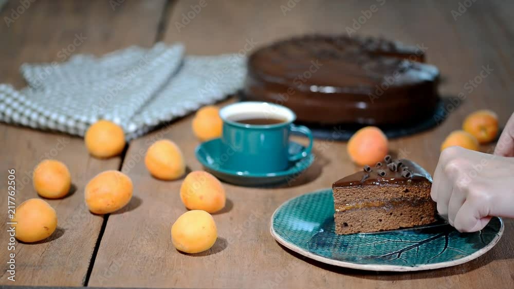 A piece of cake. Piece of chocolate cake on a plate A piece of cake. Piece of chocolate cake on a plate