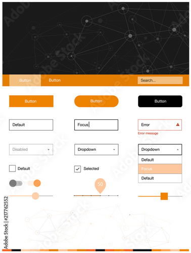 Light Orange vector ui ux kit in triangular style with circles.