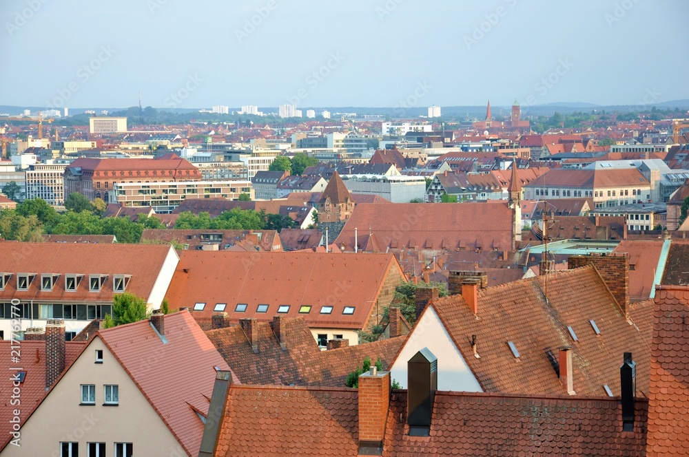 Scenic cityscape of Nuremberg, view from the top, beautiful old traditional architecture