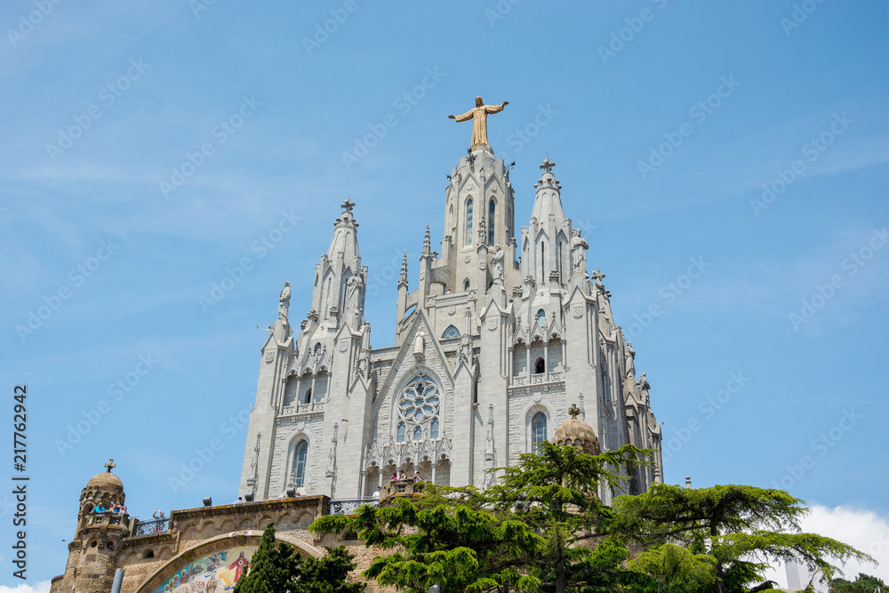 Fototapeta premium The Temple of the Sacred Heart on Mount Tibidabo in Barcelona, Spain