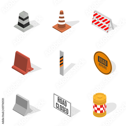Under construction design elements in 3D, vector illustration.