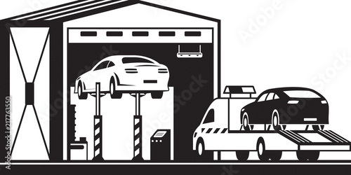 Roadside assistance truck brings car to service - vector illustration