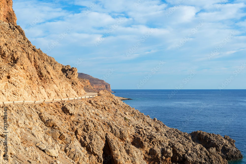 rocky road along the sea to the Balos beach, Crete, Greece