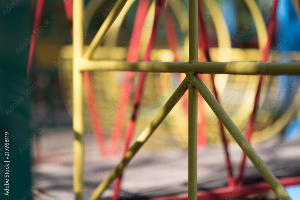 Colorful rope bridge in children adventure amusement park
