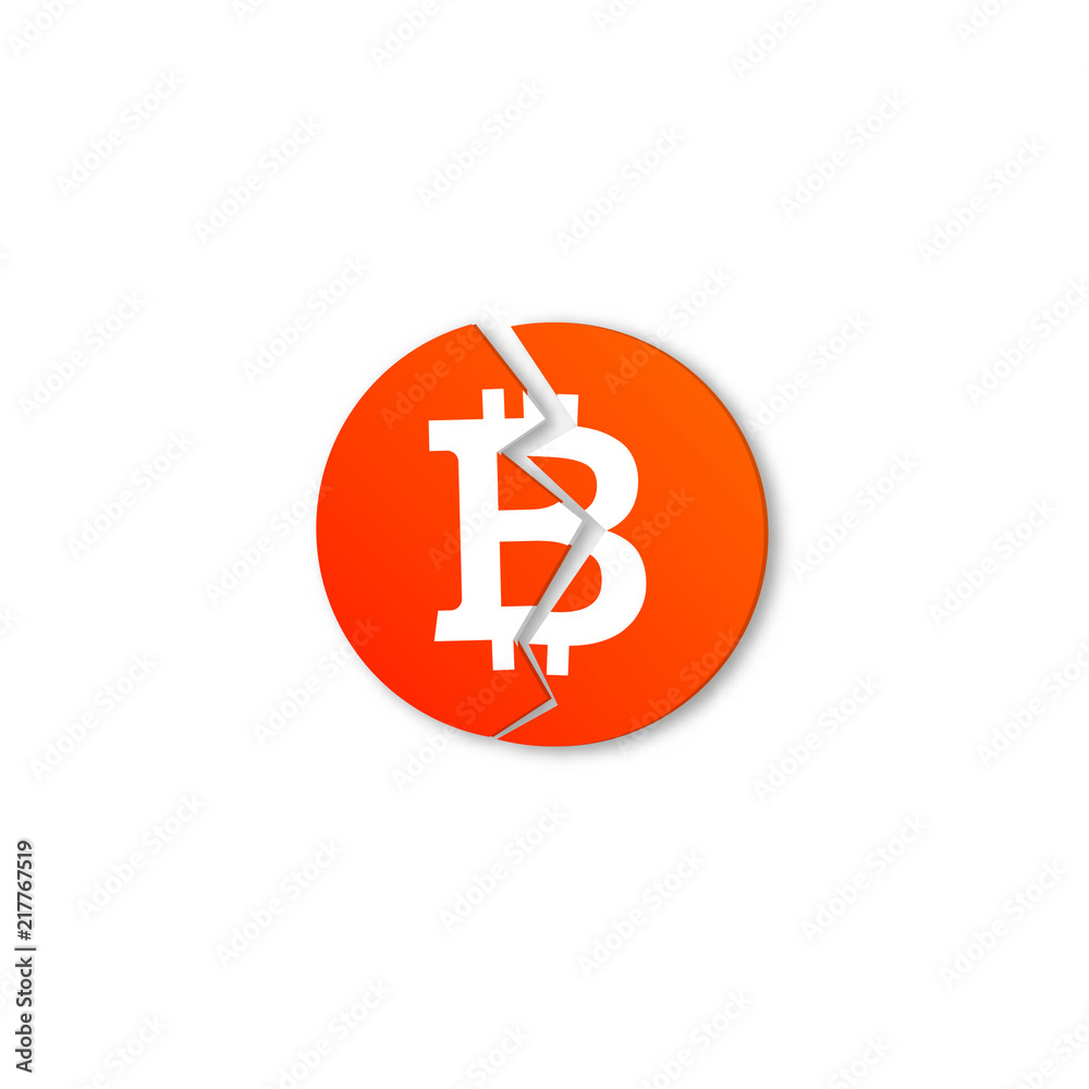 Broken bitcoin isolated. Blockchain crisis concept Broken bitcoin isolated. Blockchain crisis concept