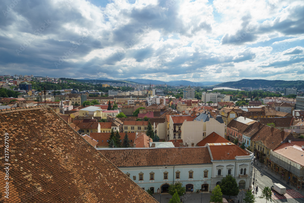 View of Cluj Napoca city Center from the roof in summer