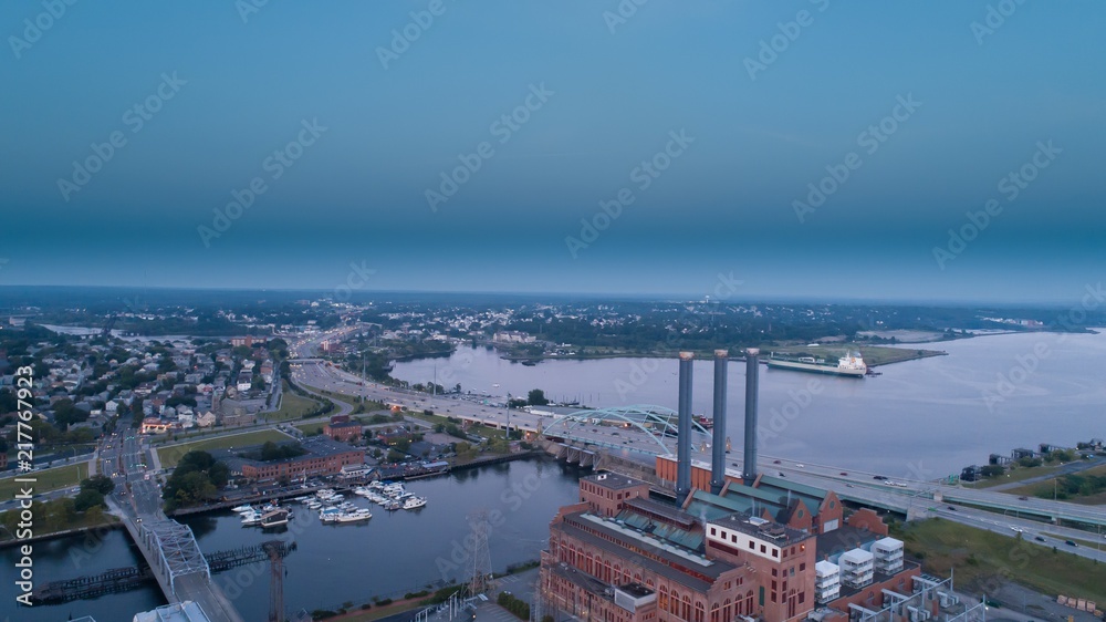 Power plant bridge river city