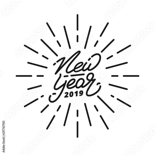 New Year 2019. Happy New Year 2019 hand lettering label. Hand drawn logo for New Year card, poster, design etc