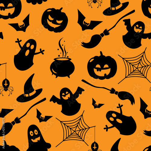 seamless vector pattern for a holiday of halloween with pumpkins and characters