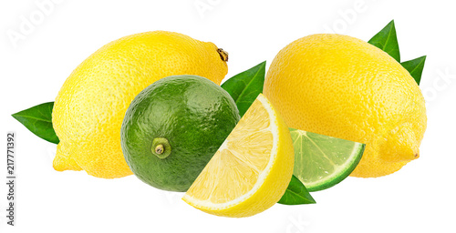 Fresh lemon with lime isolated on white background with clipping path