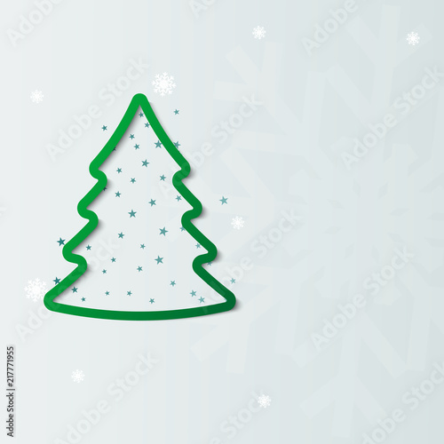Christmas tree on grey background with snow flakes design