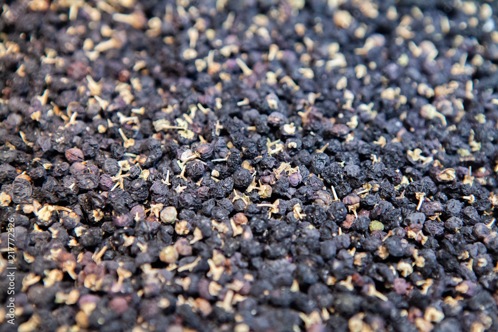 Rare dried Black Goji Berry fruit or Black Wolfberry or Russian box thorn. Superfood that rich in Nutrients. Good source of vitamin, antioxidant and polysaccharide. Healthy eating and eat well concept