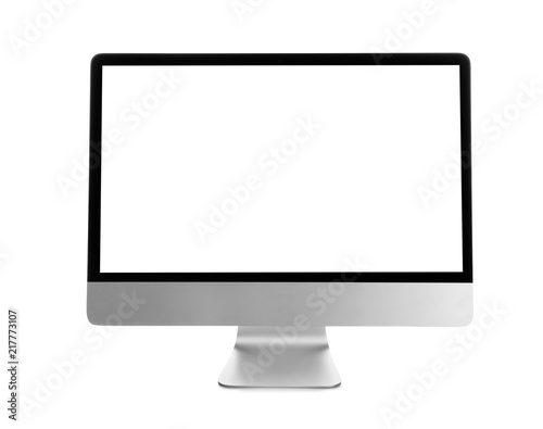 Modern computer monitor on white background, mock up with space for text