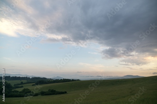 Sunrise and sunset over the hills and town. Slovakia © Valeria