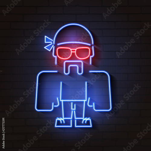 Neon bouncer vector illustration on brick background