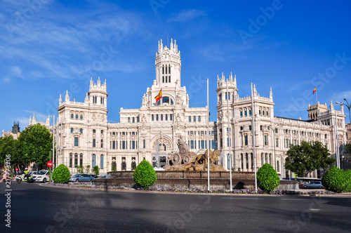 Cybele palace and fountain on Cibeles square, Madrid, Spain