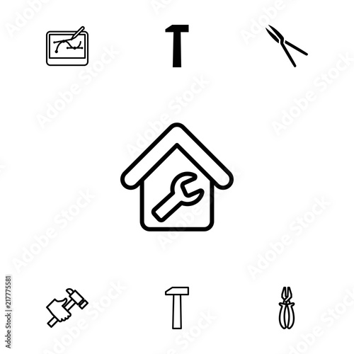Collection of 7 tools filled and outline icons