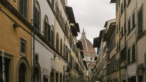 Street of Florence  Italy with the Dome of the Florence Cathedral