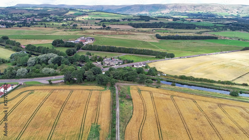 Aerial image over the main road into Kirkintilloch and the Forth and Clyde Canal.