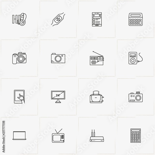 Electronic Devices line icon set with headphone, photo camera and smart phone