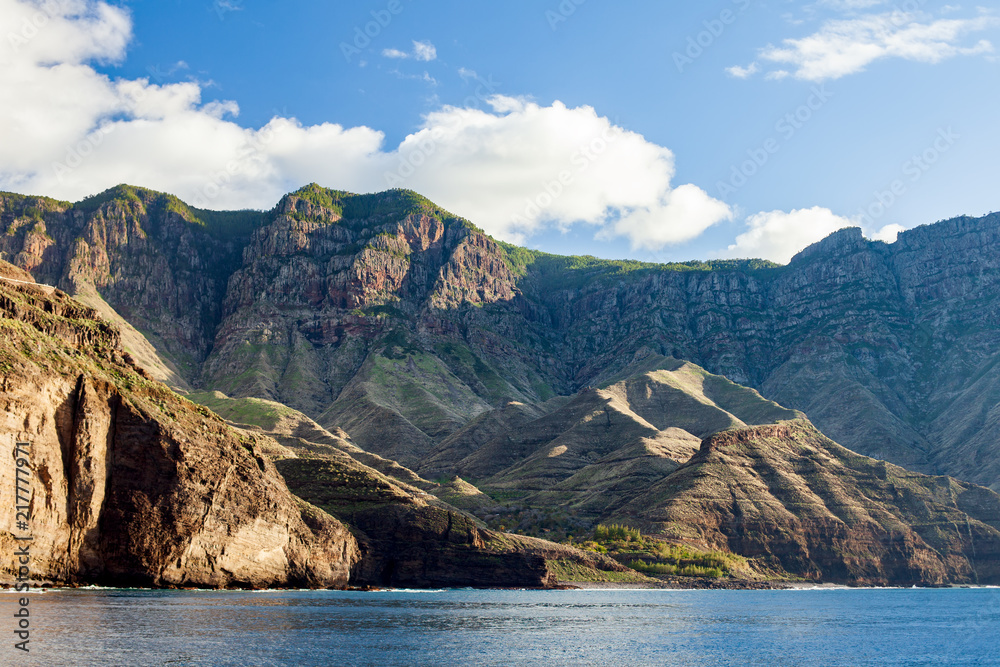 Scenic view of beautiful mountains landscape and atlantic ocean on Gran Canaria island