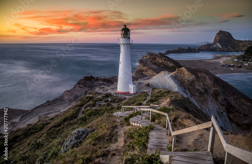 Long Exposure of Castlepoint Lighthouse in New Zealand at sunrise 