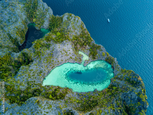 Slika na platnu Aerial drone view of Shark Lagoon on Cock Comb Island in the Mergui Archipelag