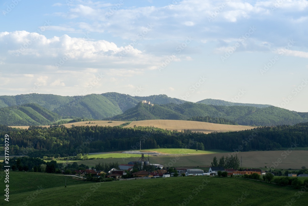 Sunrise and sunset over the hills and town. Slovakia