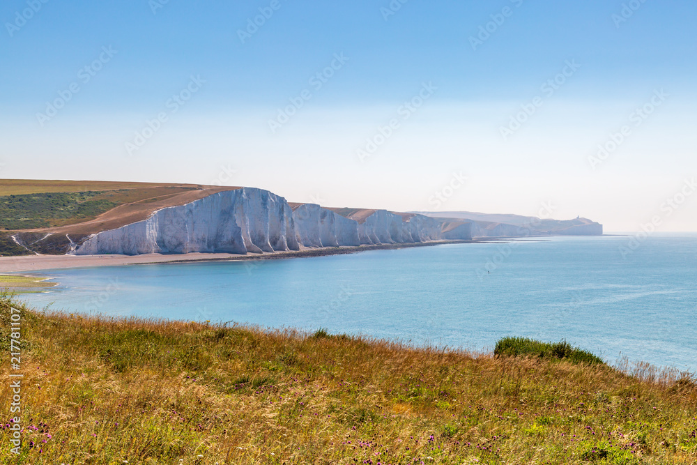 Looking across to the Seven Sisters Cliffs in Sussex, on a sunny summer's morning