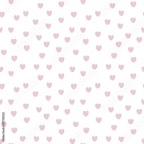 Hearts small pink with purple edge on white background seamless vector pattern.