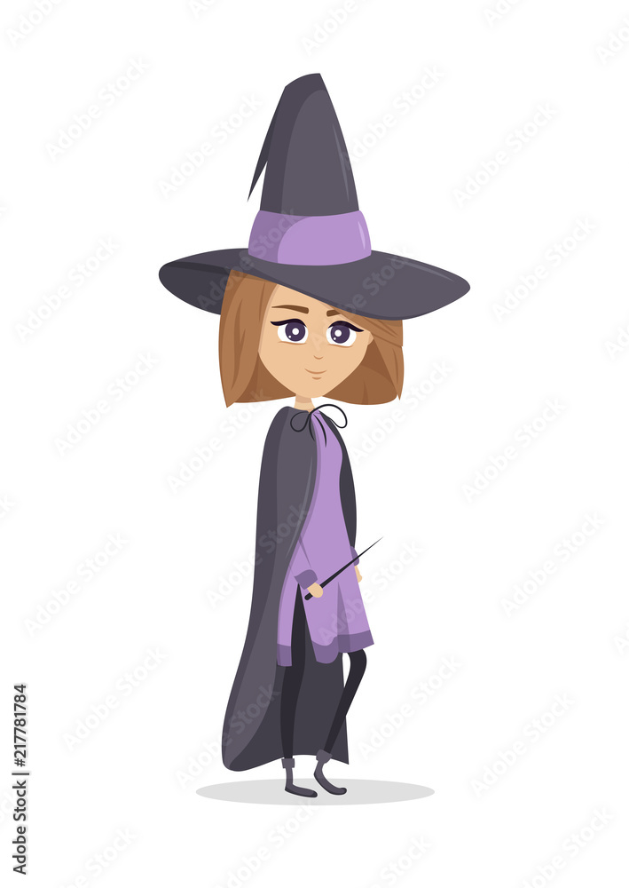 A little cute vector witch with magic wand