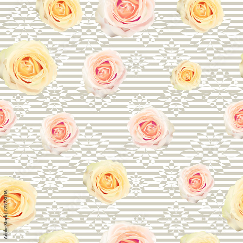Vector botanical seamless pattern with roses flowers. Modern floral pattern for textile, wallpaper, print, gift wrap, greeting or wedding background. Spring or summer design.
