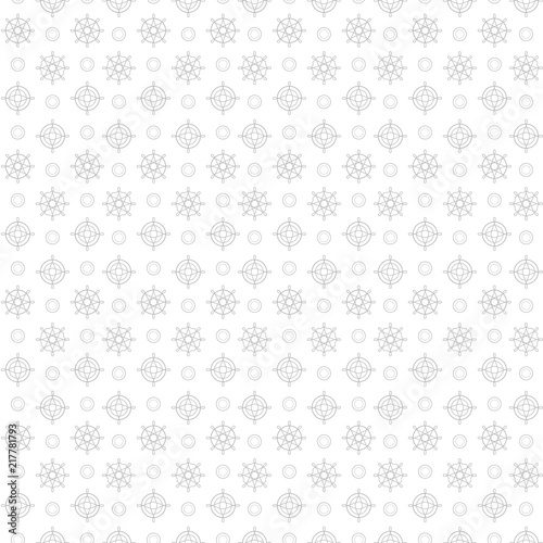 Gray outline light florets icons small compass symbols on white background seamless vector pattern.