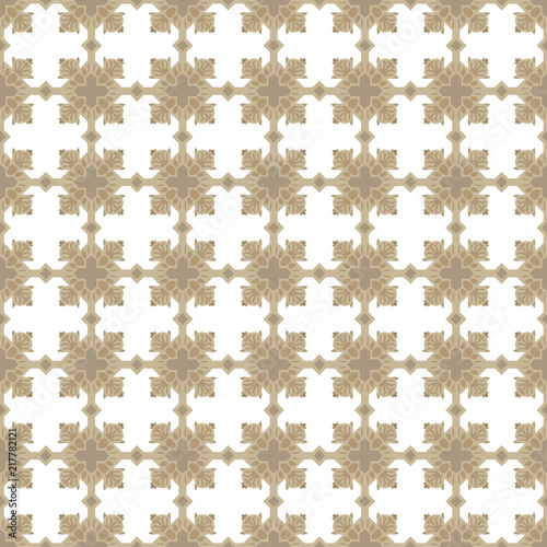 Golden beige ocher square crossed ornaments on white background seamless vector pattern.