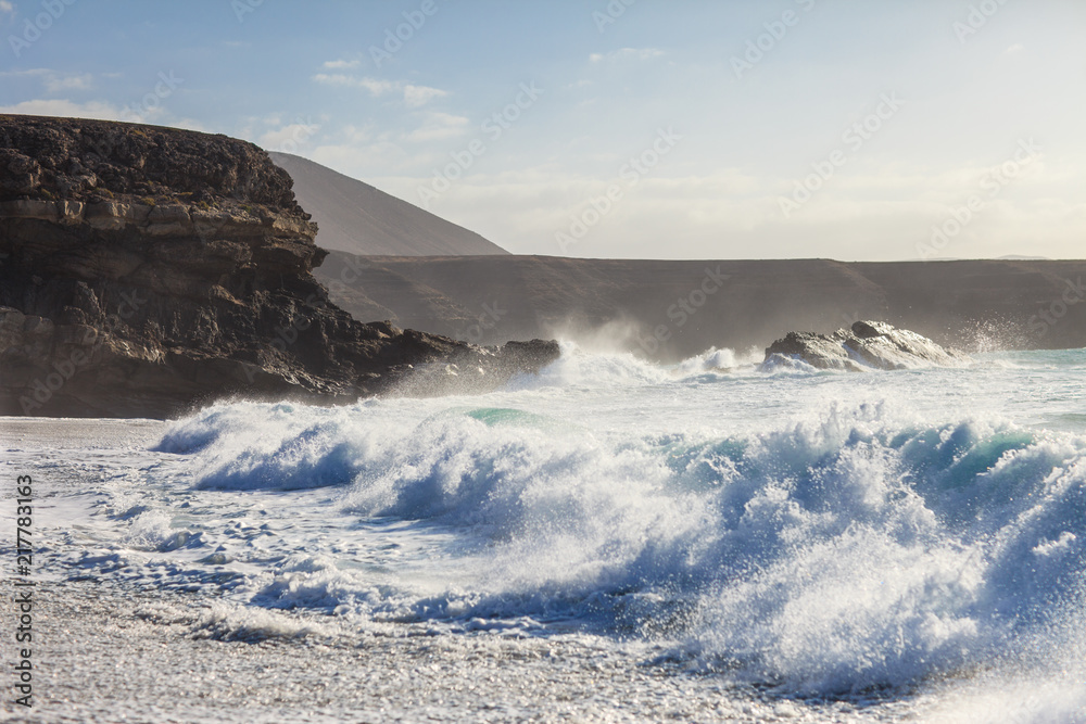 Ocean storm with waves in Lanzarote island